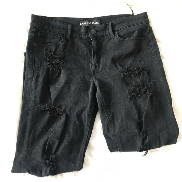 Express Black Distressed Skinny Jeans - Picture 5 of 5